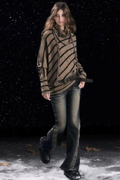 Diagonal Striped Batwing Sweater