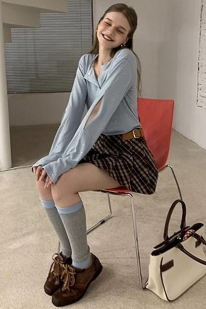 Henry Collar Design Loose Sequin T-shirt