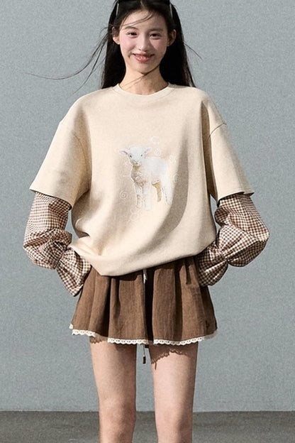 Patchwork Plaid Sweatshirt Versatile Top