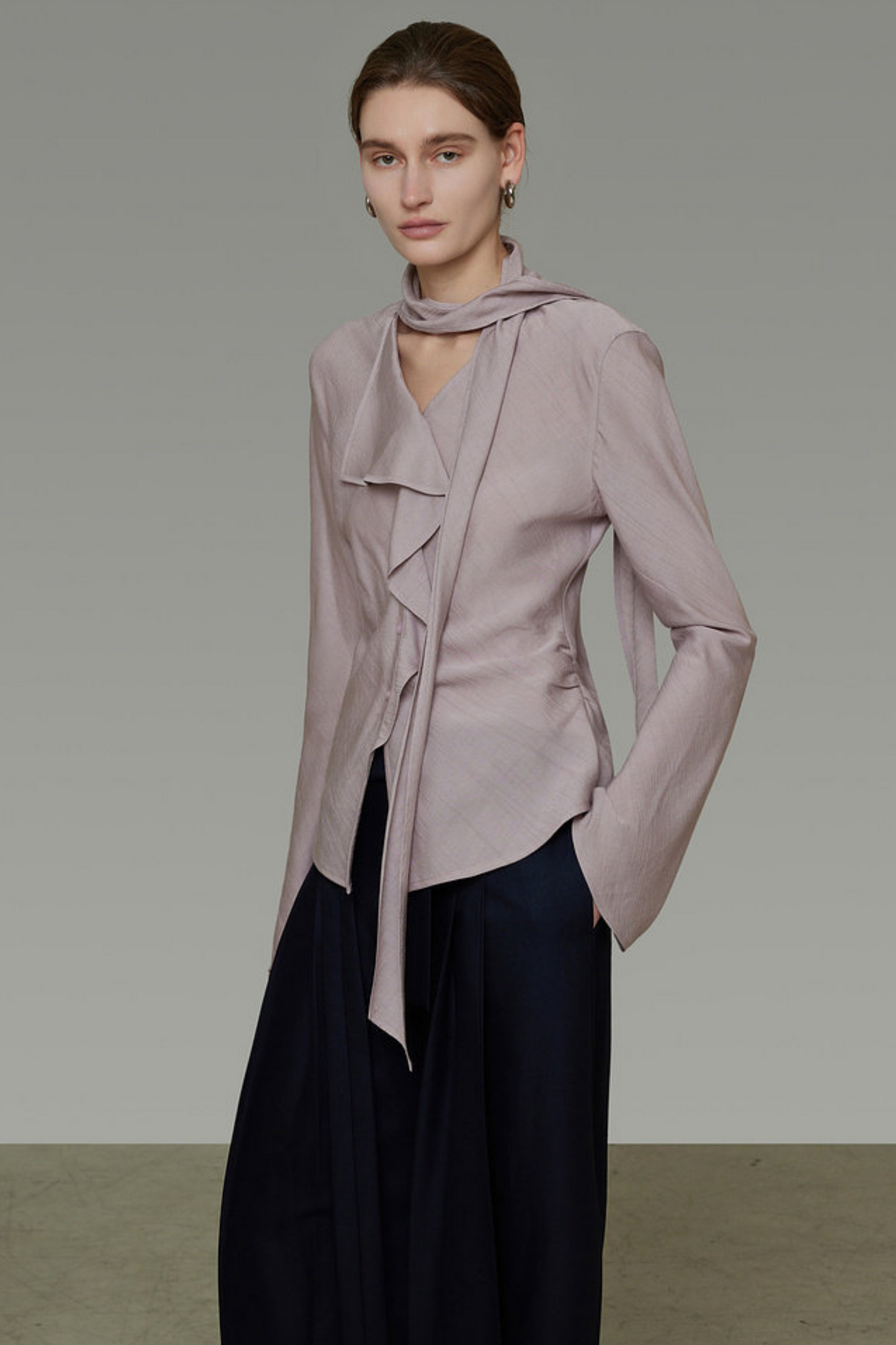 Silky Irregular Ribbon Blouse