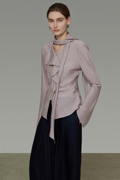 Silky Irregular Ribbon Blouse