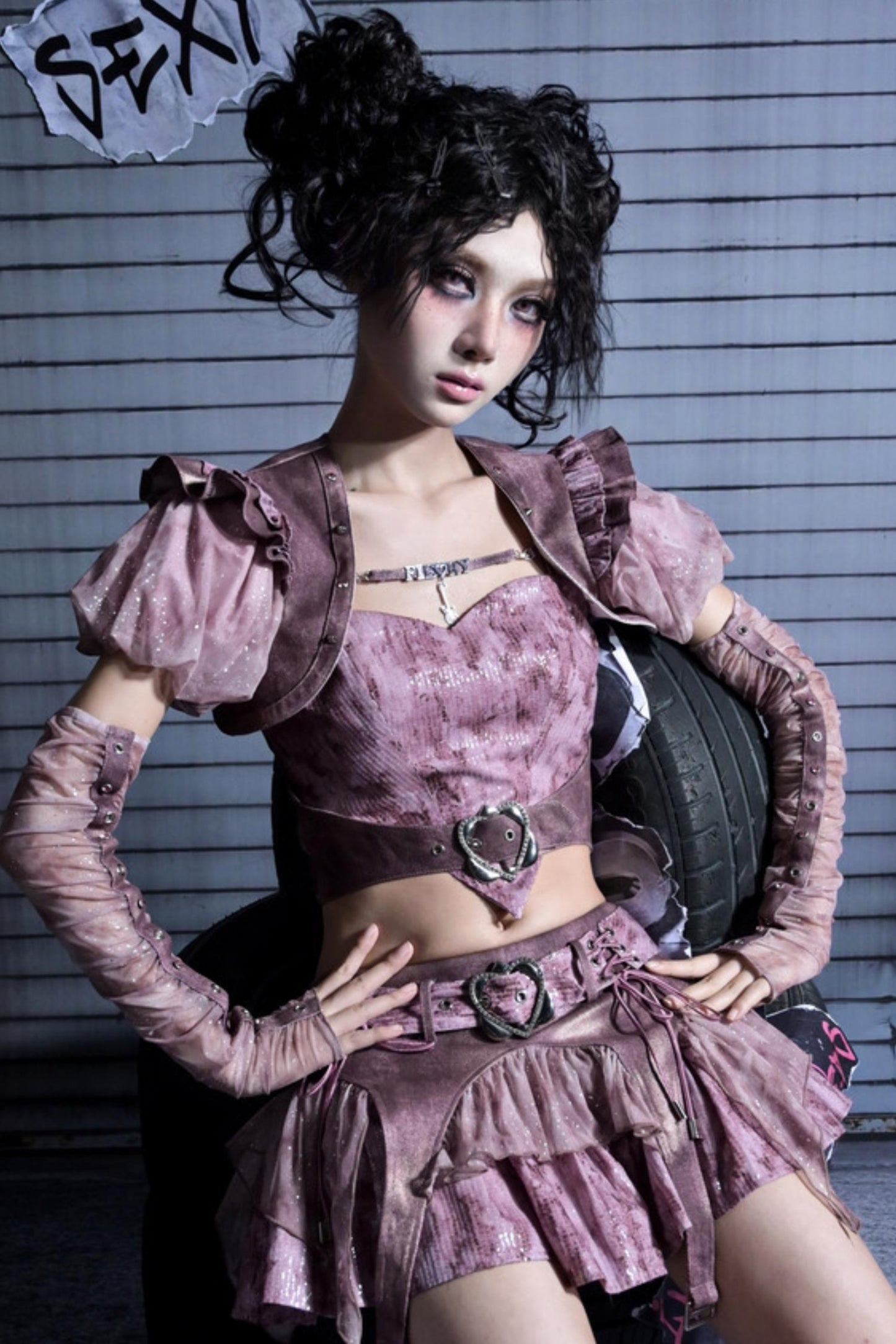 Puff Sleeve Two-Piece Suspender Set-Up