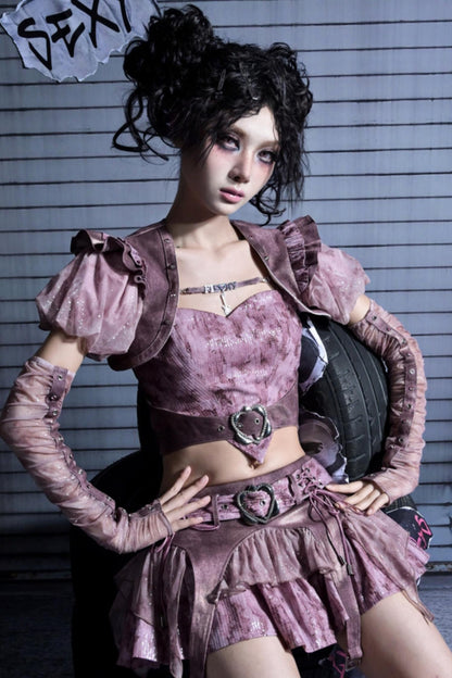 Puff Sleeve Two-Piece Suspender Set-Up