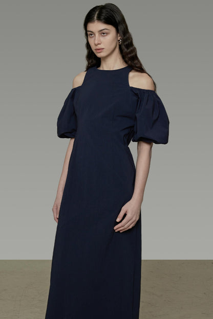 Navy Slim Bubble Sleeve Maxi Dress
