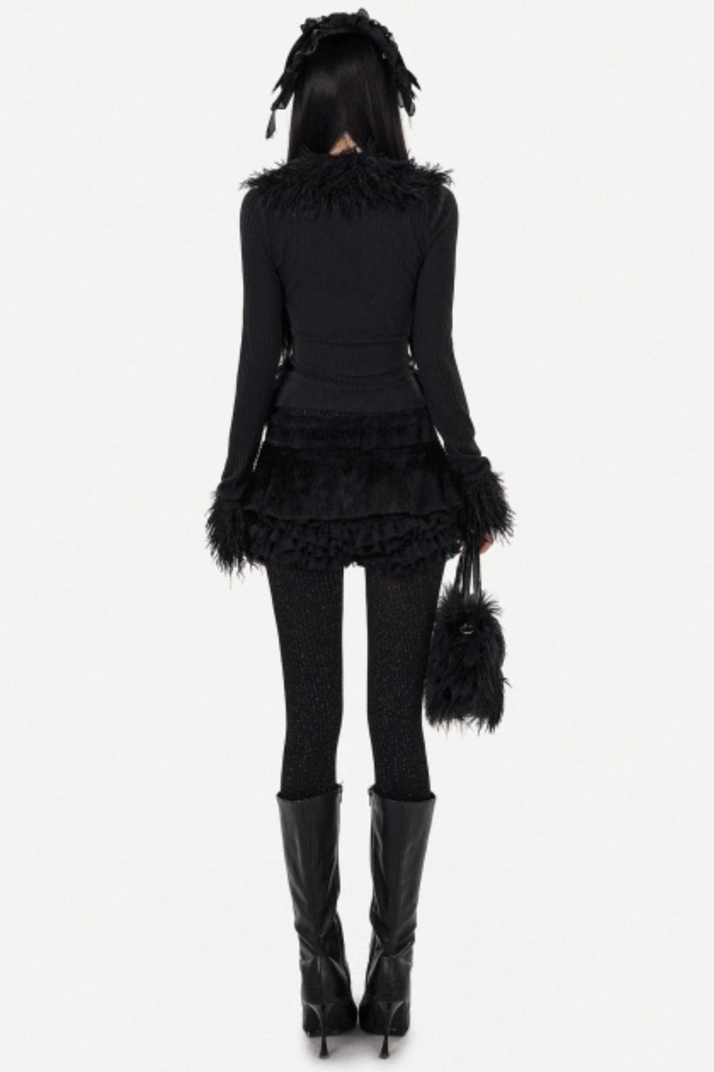 Black Furry Knit Cardigan