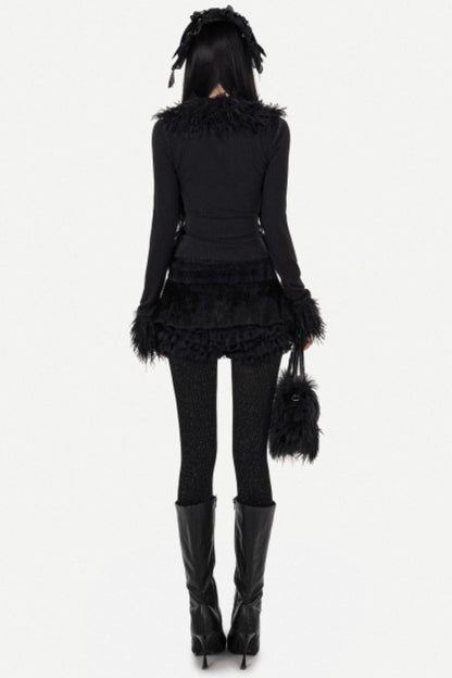 Black Furry Knit Cardigan