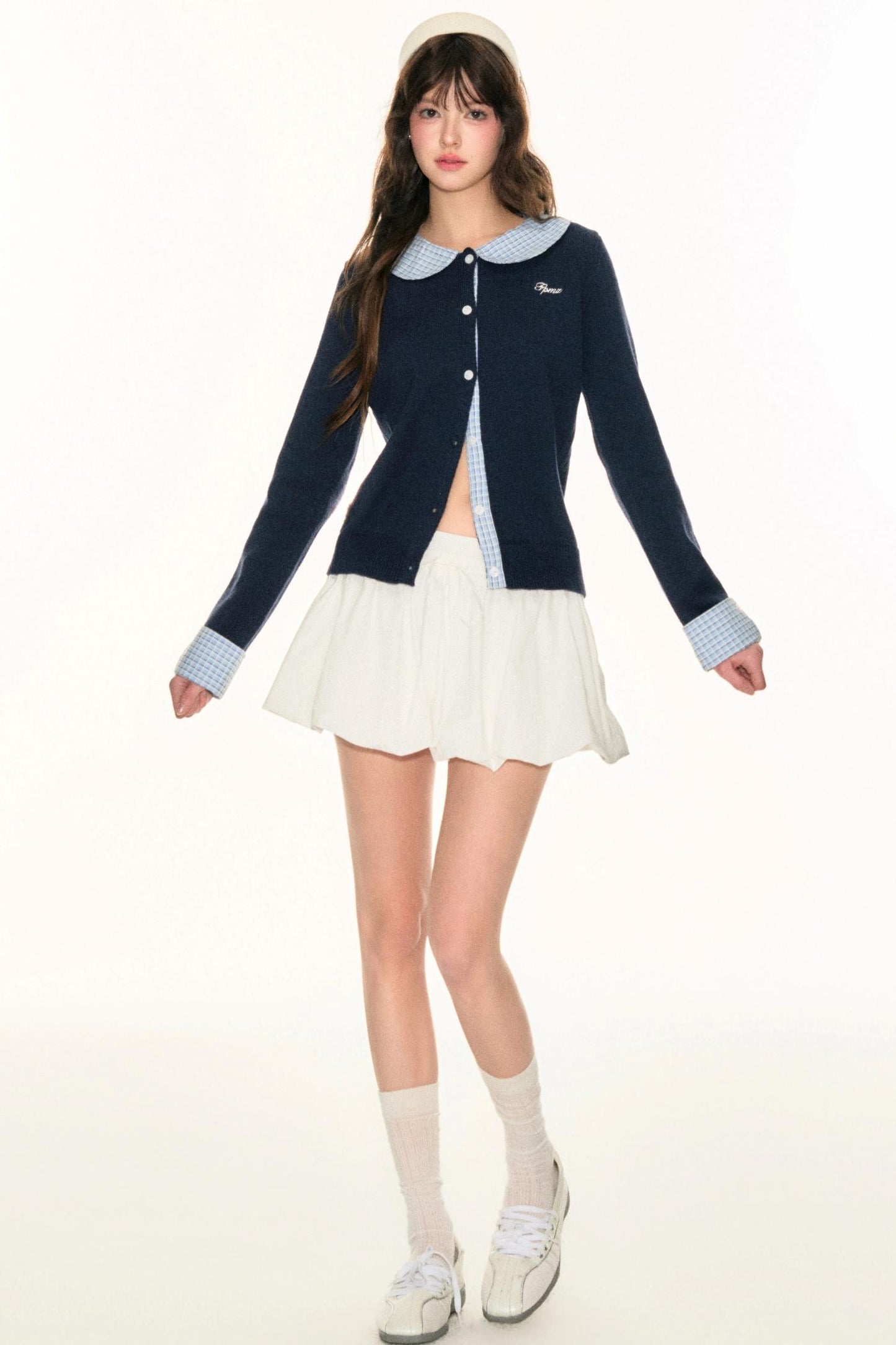 Panel Check Doll Collar Knit Sweater