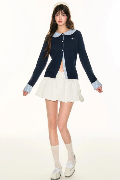 Panel Check Doll Collar Knit Sweater