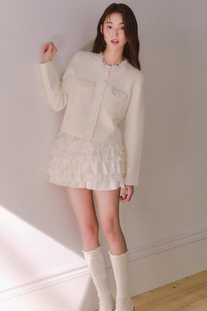 French Rose Lace Knitted Top