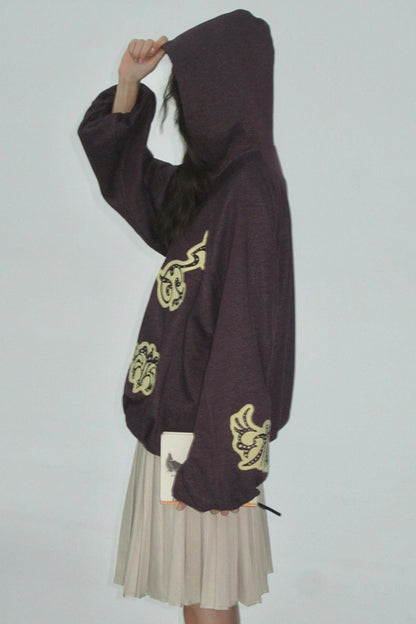 Purple Embroidered Hooded Jacket