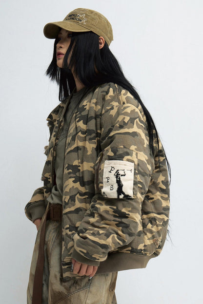 Punk Camouflage Ripped Flight Jacket