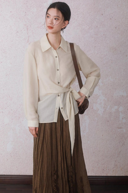 Apricot Color Strap Wrap Shirt