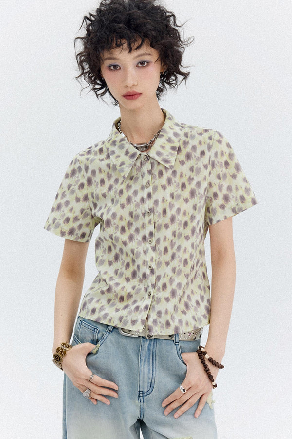 Yellow Green Leopard Print Shirt