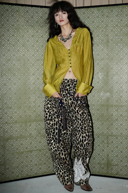 Leopard-Print Washed Distressed Pants