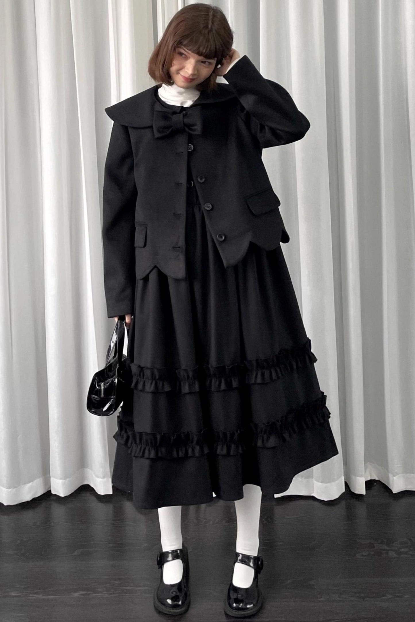 Black Woolen Bow Coat