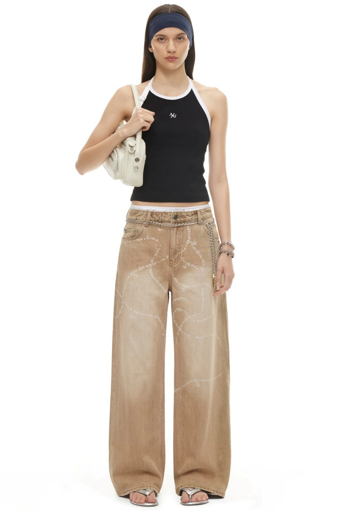 Sand-Washed Color-Blocked Halter Top