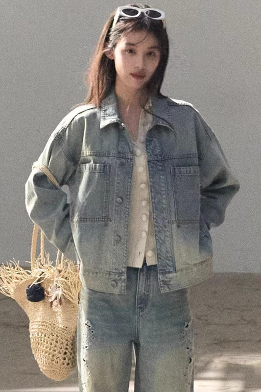 Hazy Sea Retro Denim Jacket