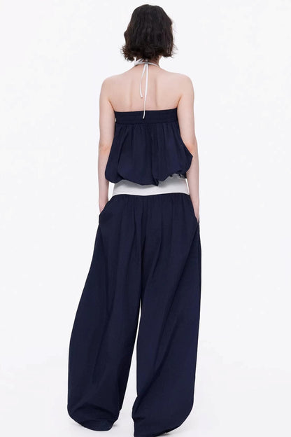 Minimalist Knitted Tube Top & Wide-Leg Pants Set-Up