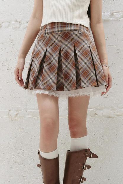 Retro Patchwork Pleated Skirt