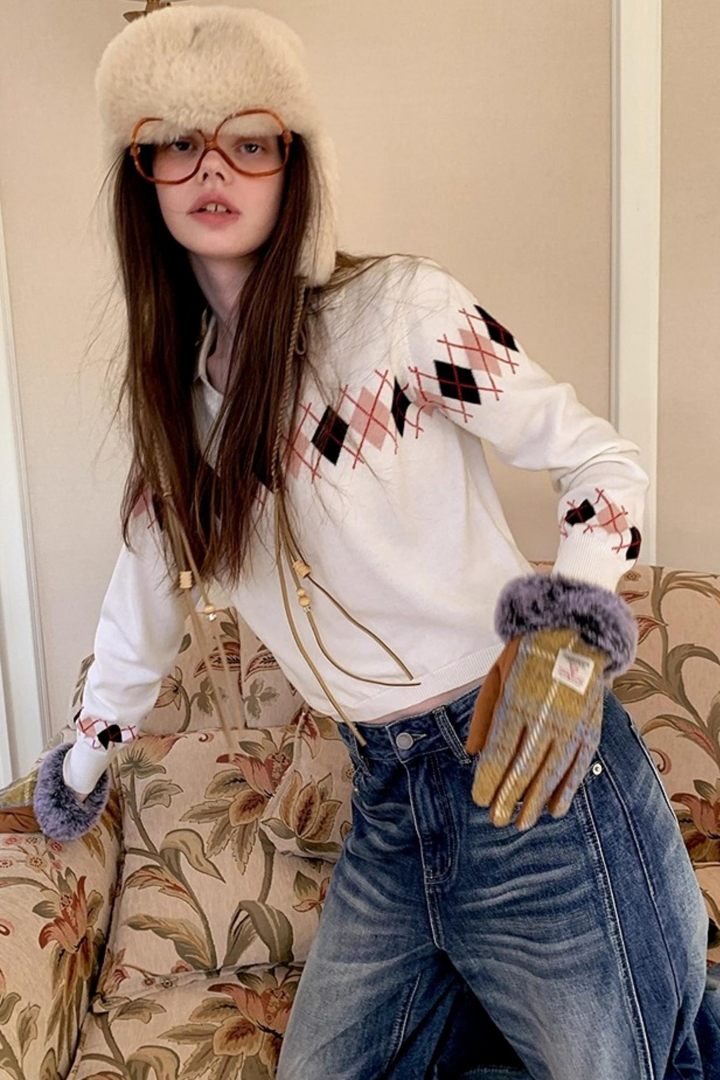 White Diamond Wool Knit Sweater