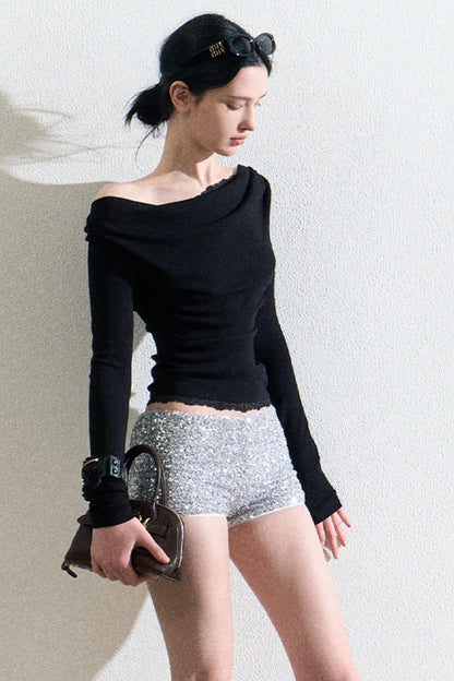 Slim Knit Hollow Lace Top