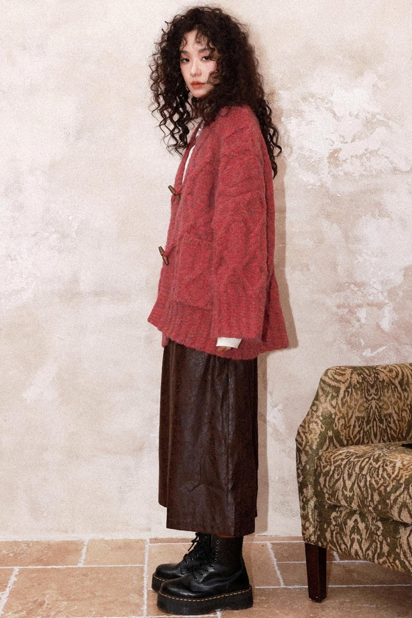 Evening Light Red Knitted Cardigan