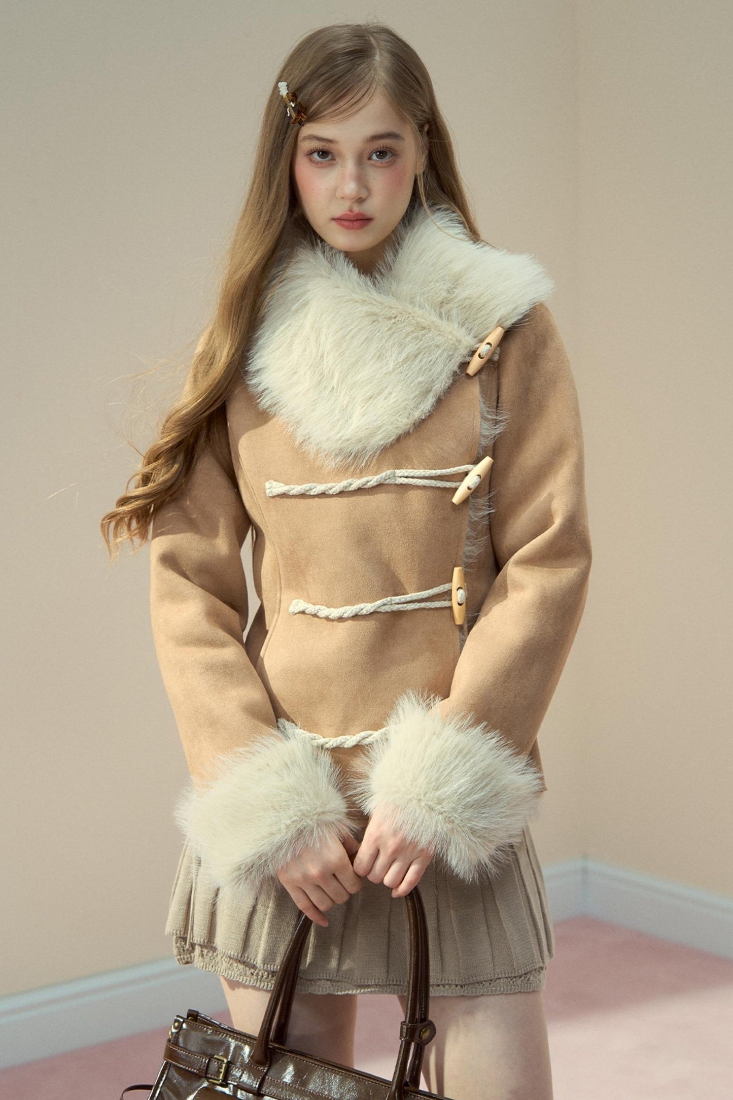 Vintage Khaki Pink Suede Fleece Jacket