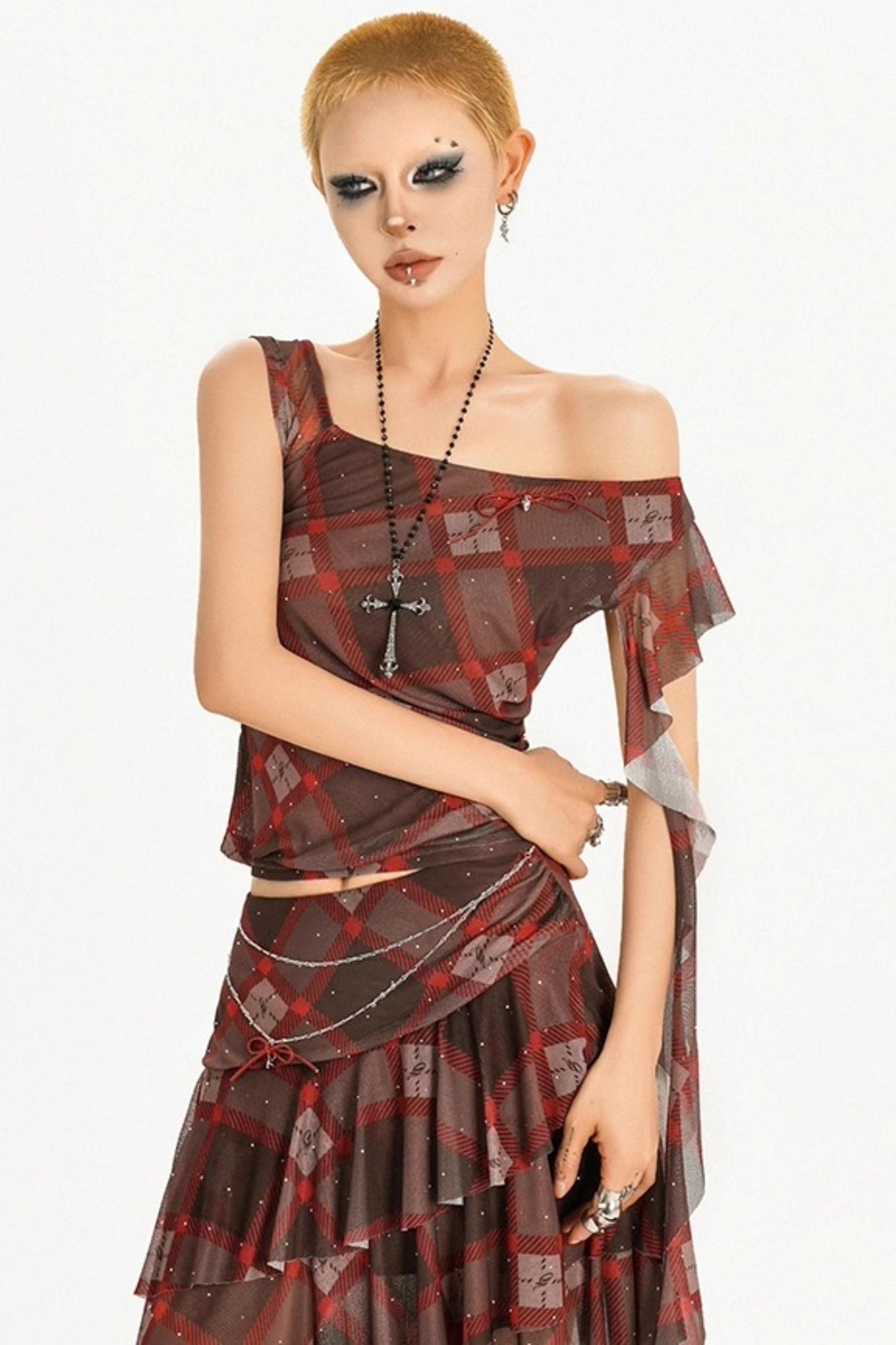 Retro Streamer Plaid Skirt Set