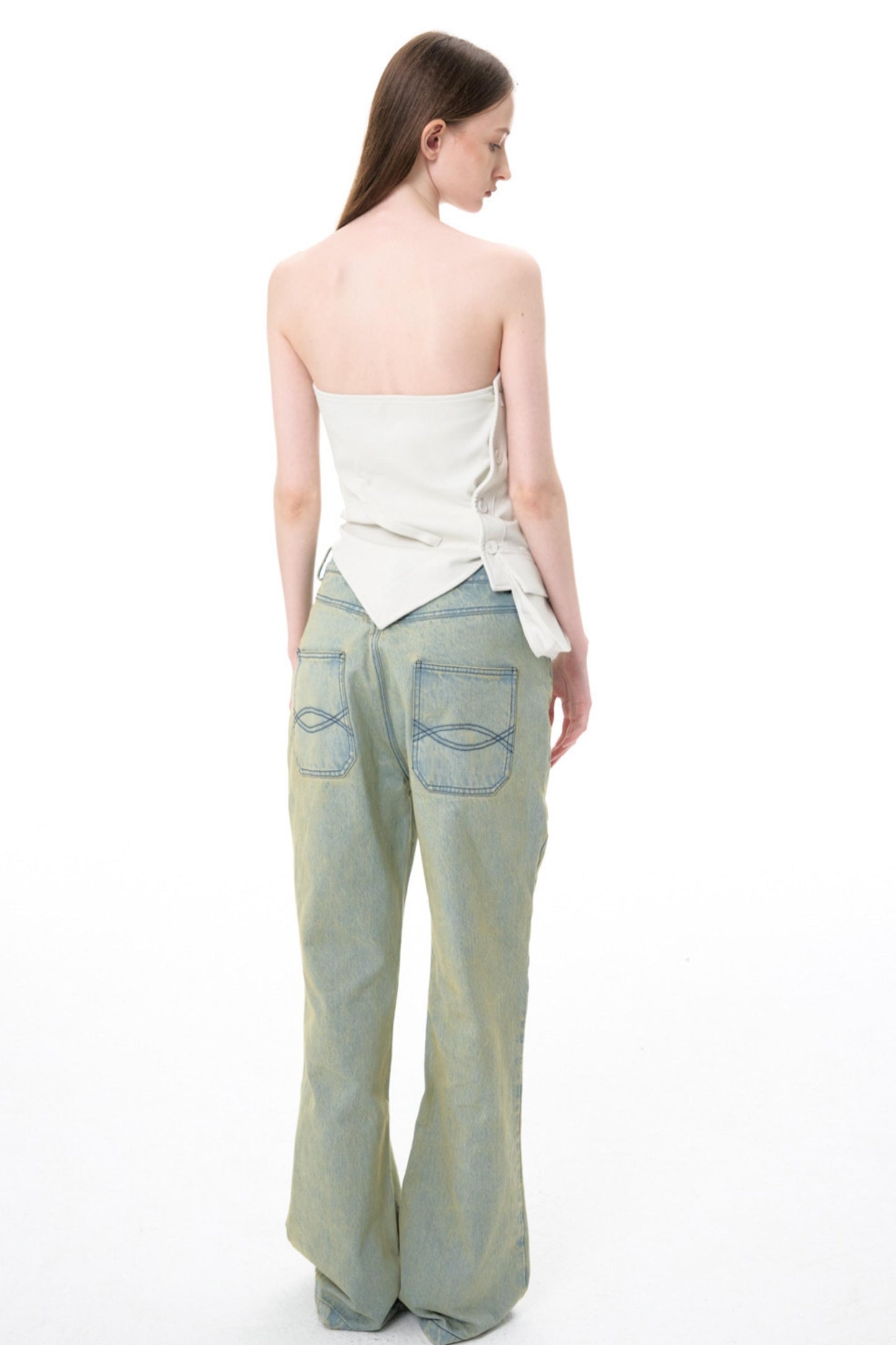 Aged Blue Wide Leg Jeans