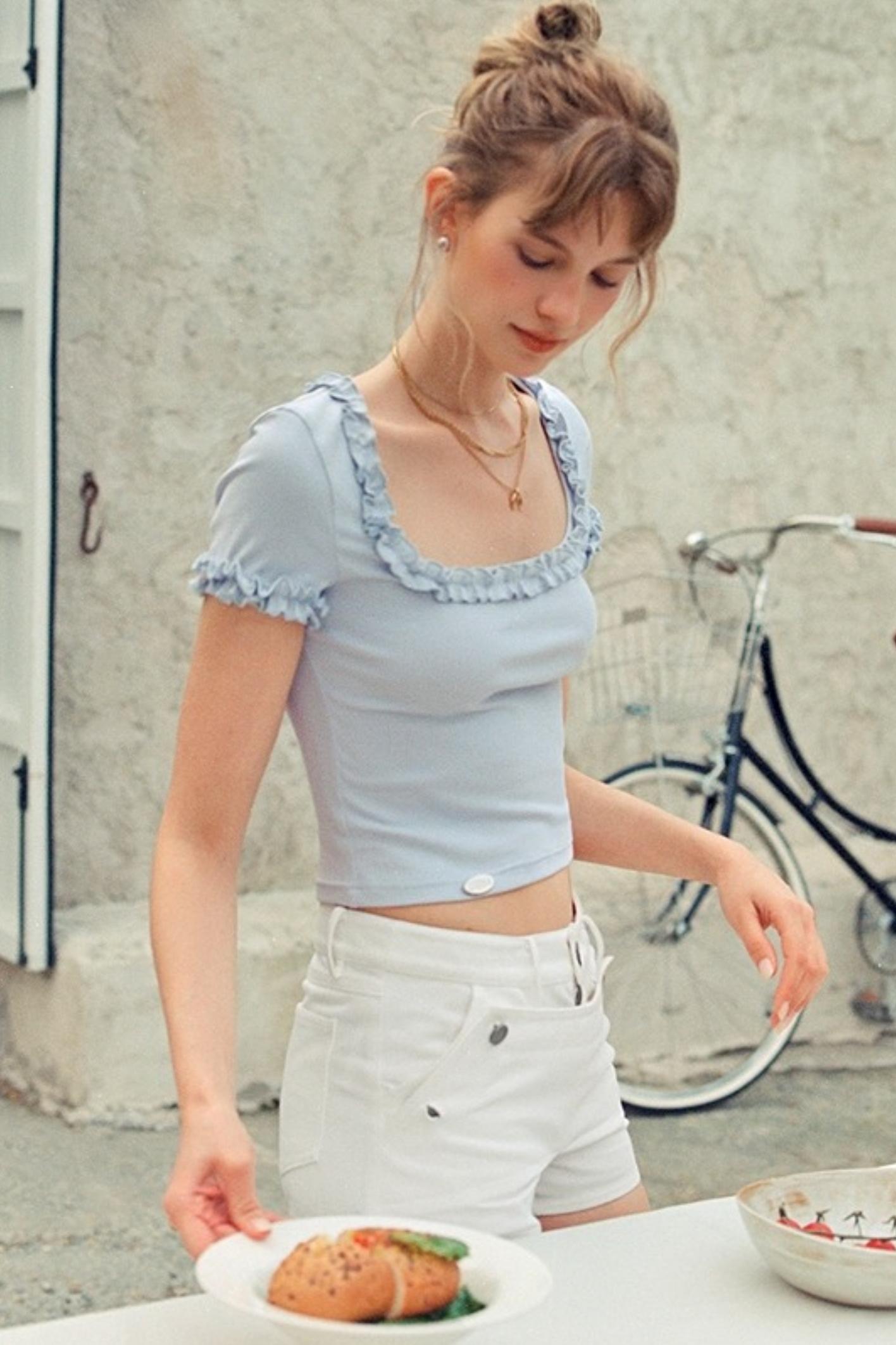 Blue Lace Short Sleeve Top