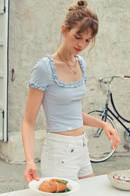 Blue Lace Short Sleeve Top