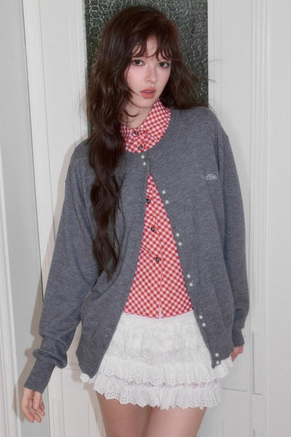 Versatile Pearl Buckle Knit Cardigan