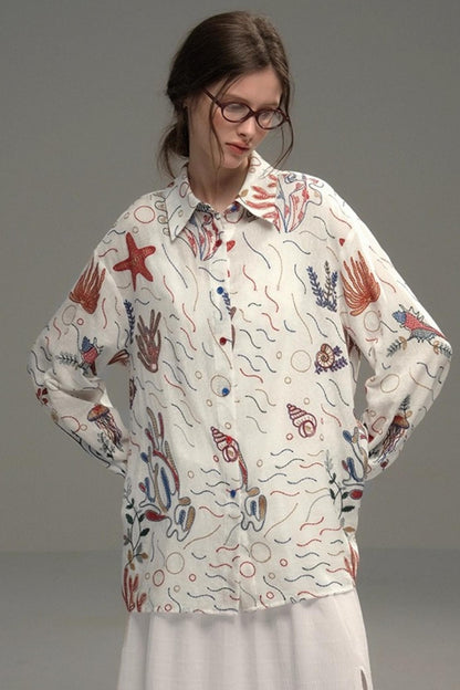 Shining Starfish Embroidery Shirt