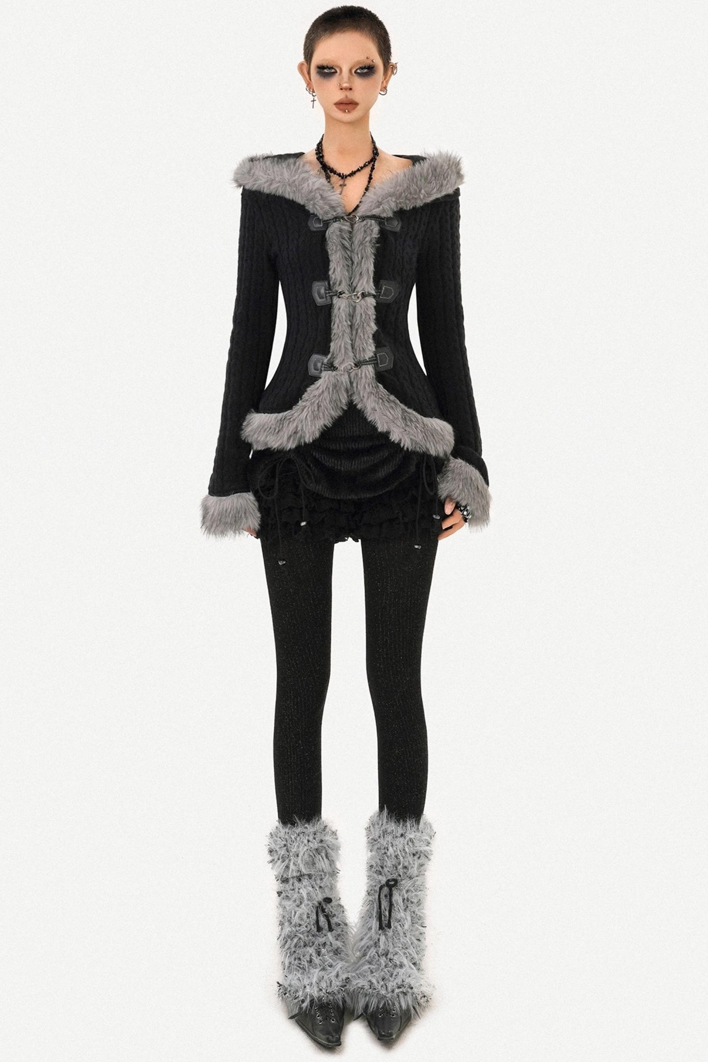 Retro Knit Fur Collar Jacket