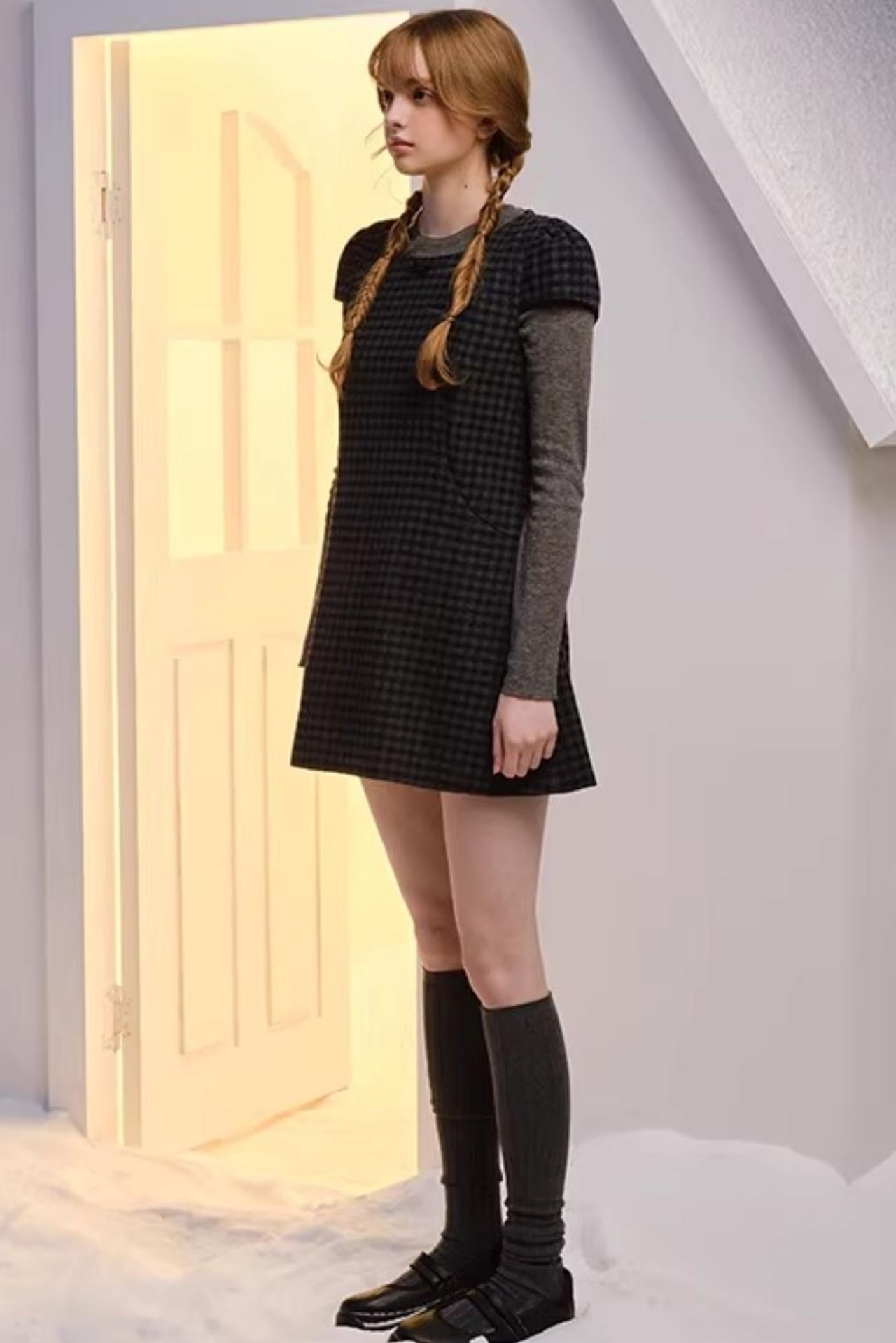 Green Plaid Wool-Blend Dress