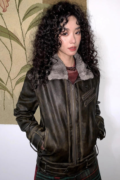 Coffee Faux Fur Collar Jacket