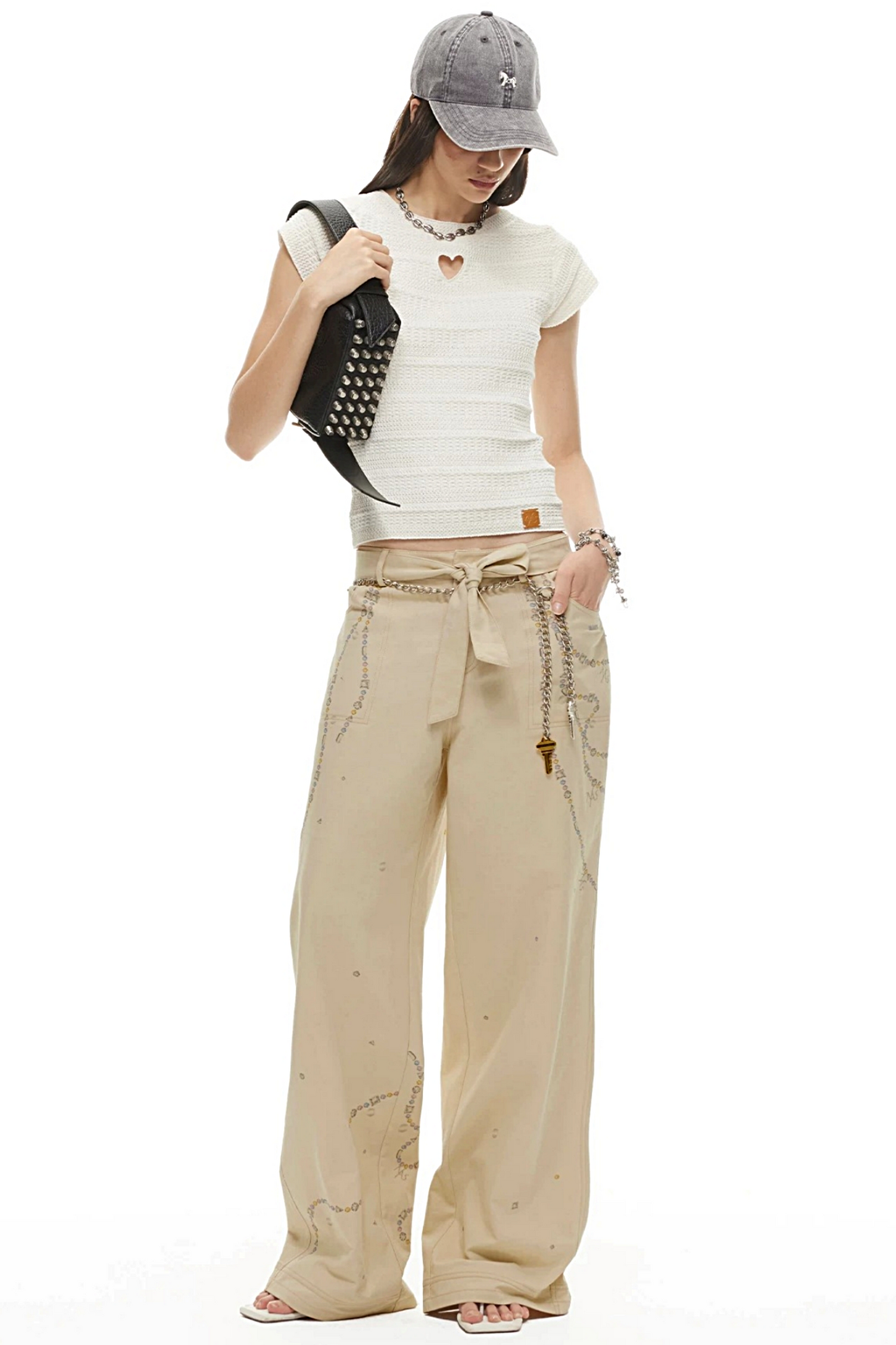 Wolkenweiche Twillhose mit Rautenmuster und weitem Bein