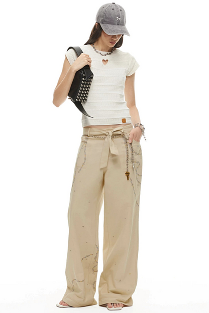 Wolkenweiche Twillhose mit Rautenmuster und weitem Bein