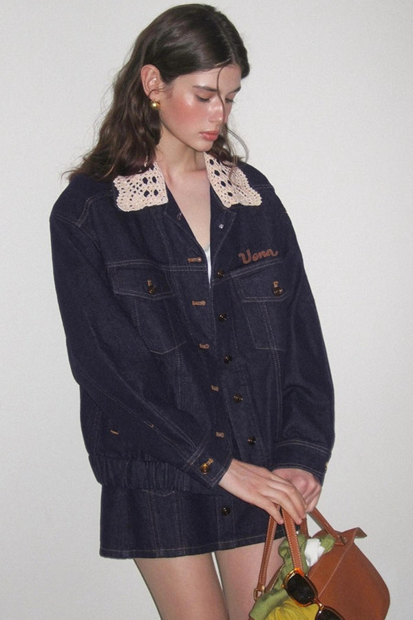 Blue Lace Denim Jacket Set-Up