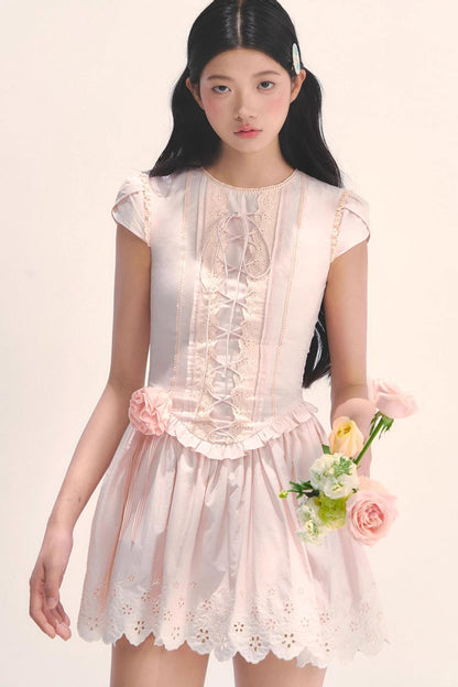 Quiet Pink Embroidered Tea Dress