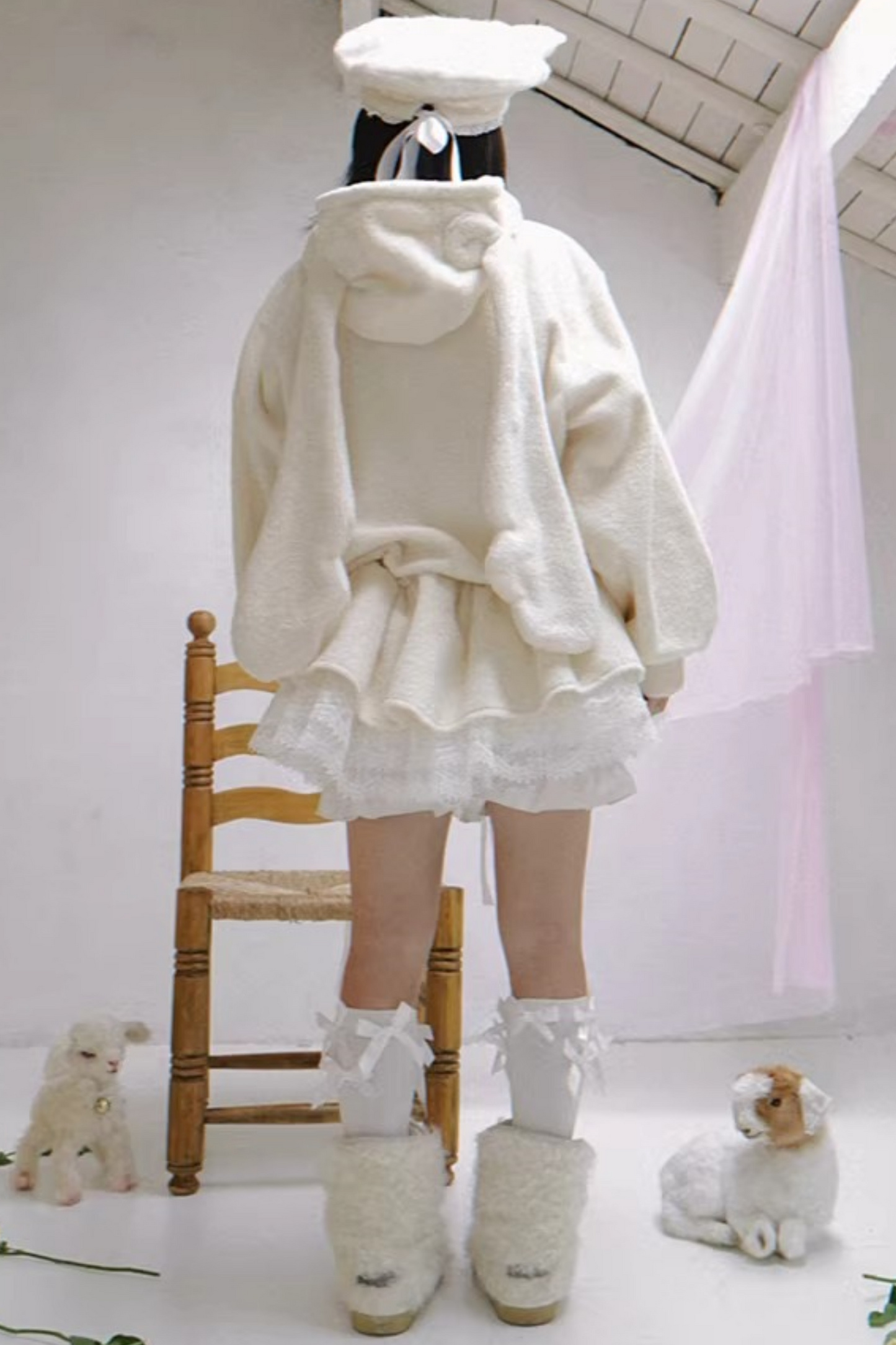 Lace Plush Sweatshirt Dress