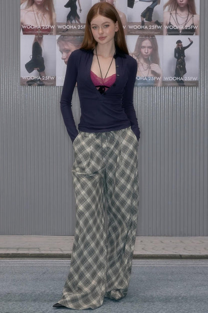 Vintage Plaid Straight Slacks
