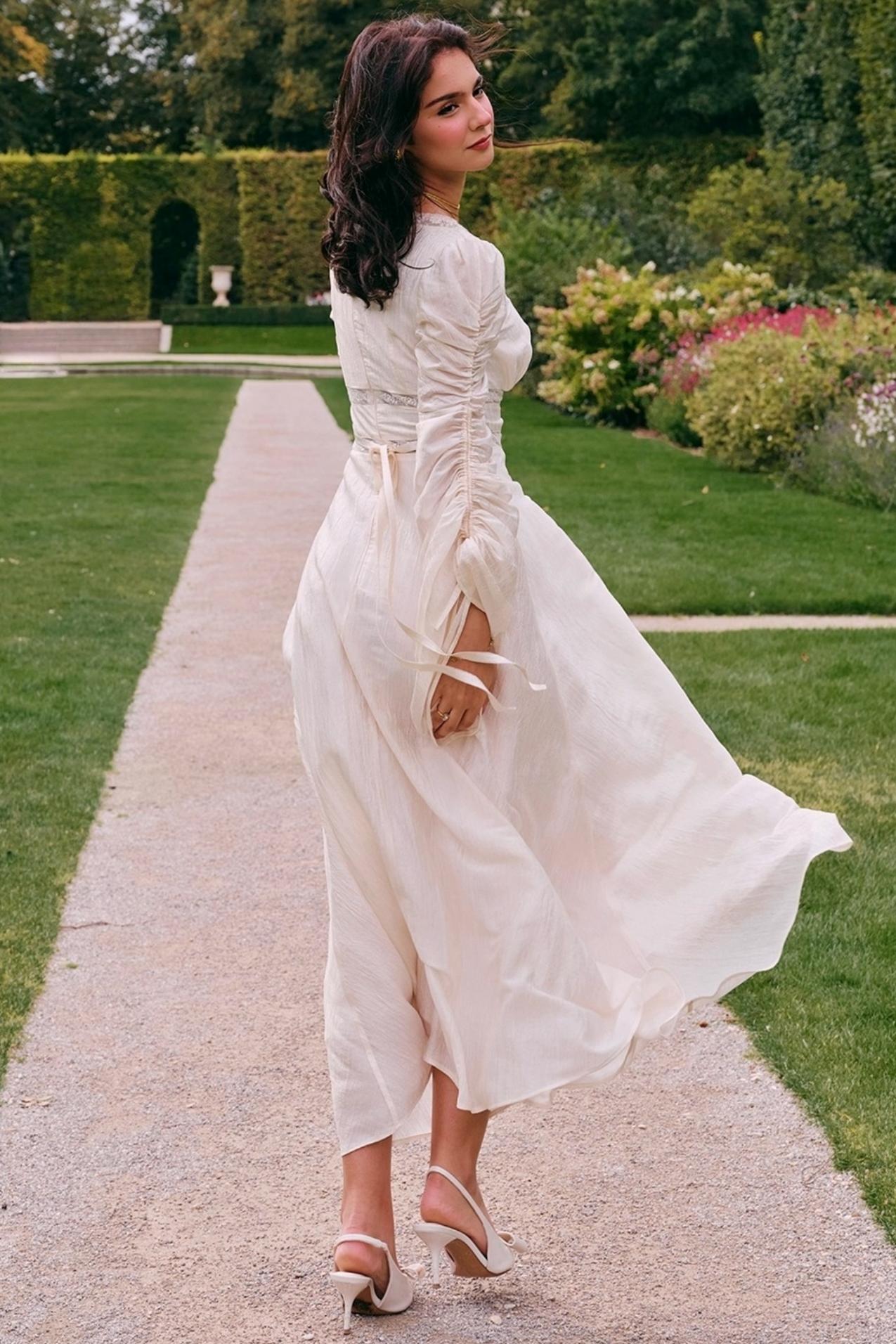 French court style V-Neck Satin Dress