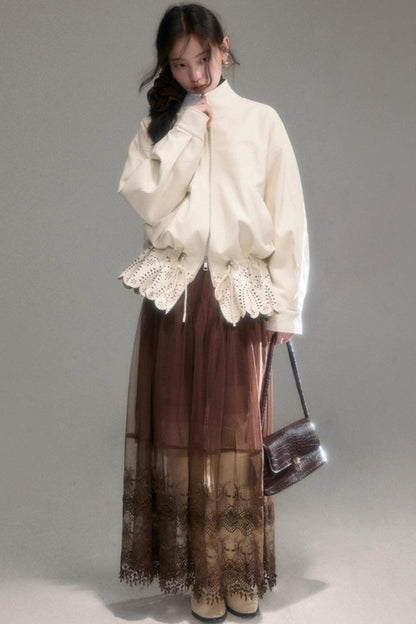 Hollow-Out Floral Leather Jacket