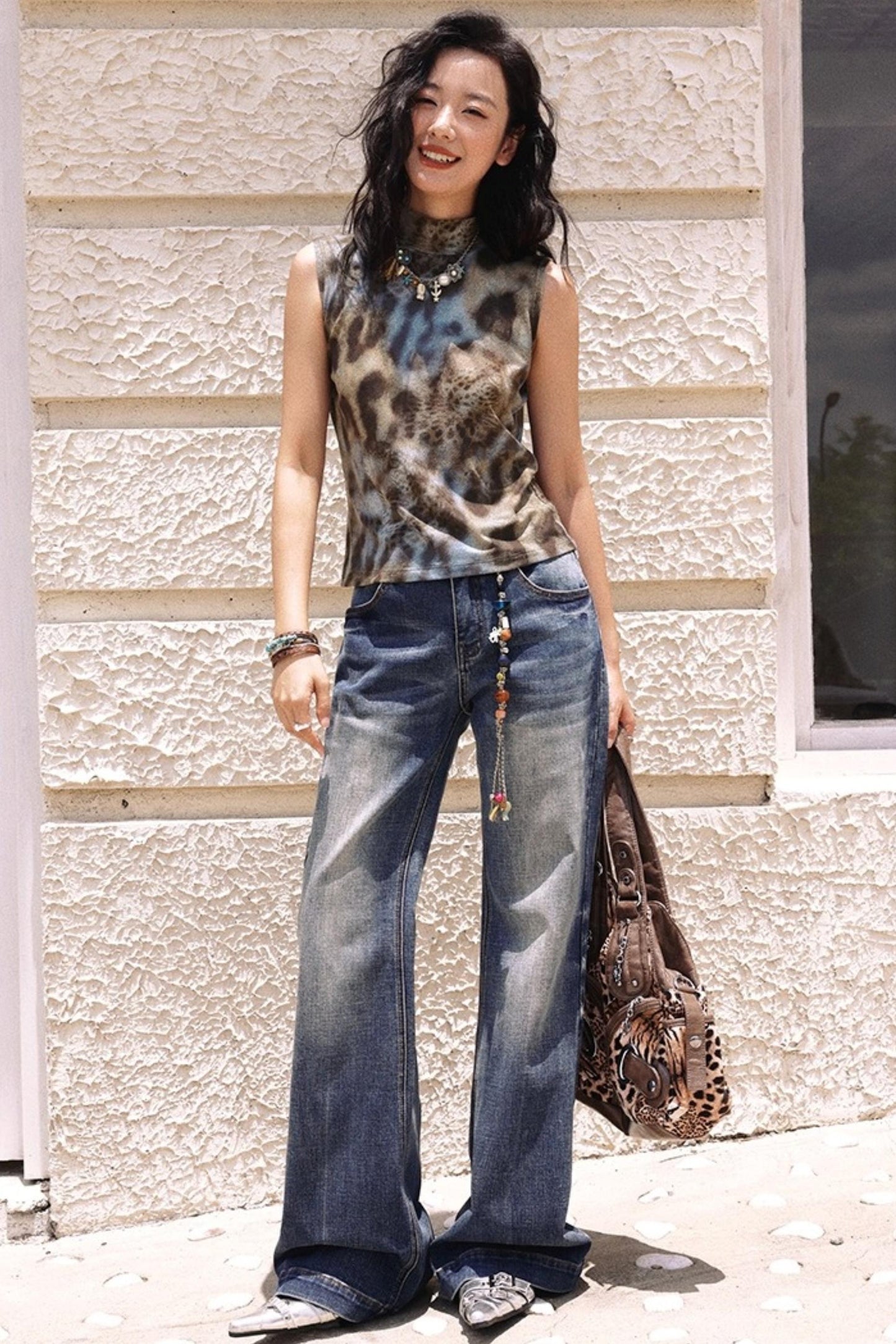 Leopard High Neck Sleeveless Top