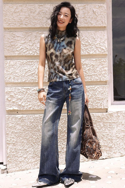 Leopard High Neck Sleeveless Top