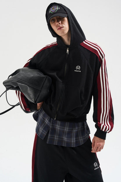 Raw Edge Contrast Hooded Cardigan