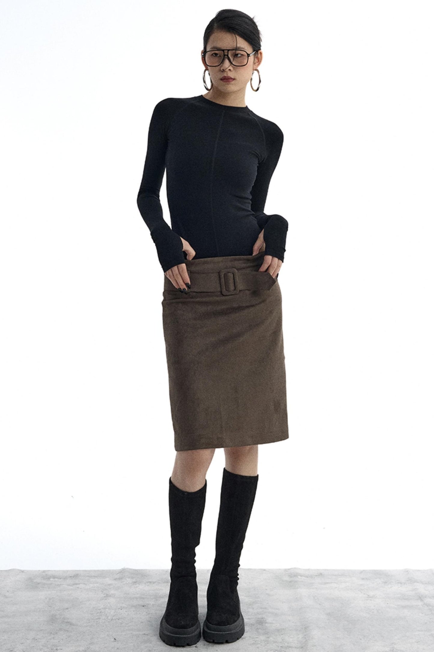 Detachable Belt Suede Skirt