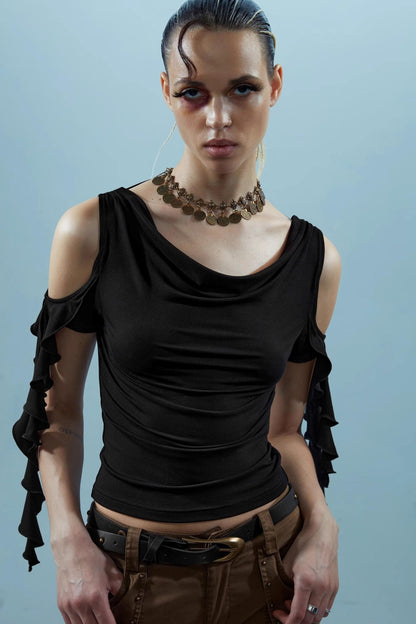 Ruffled Backless Strapless Tee