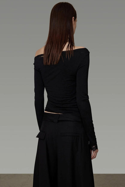 Lace One-Shoulder Knit Top